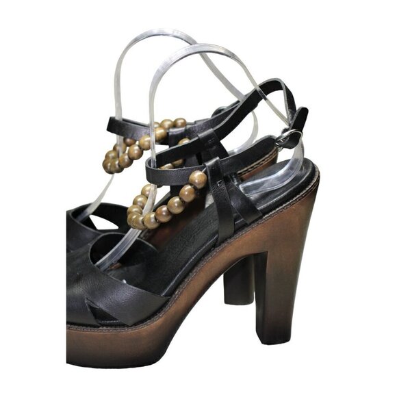UGG Platform Sandals Leather Size 10 Black Naima Boho Beaded Ankle Strap - Picture 2 of 10